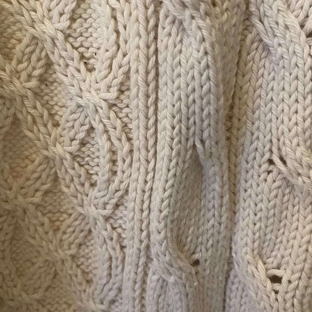 Pure handknit short sleeve beige cardigan shrug cableknit sweater‎ women S/M